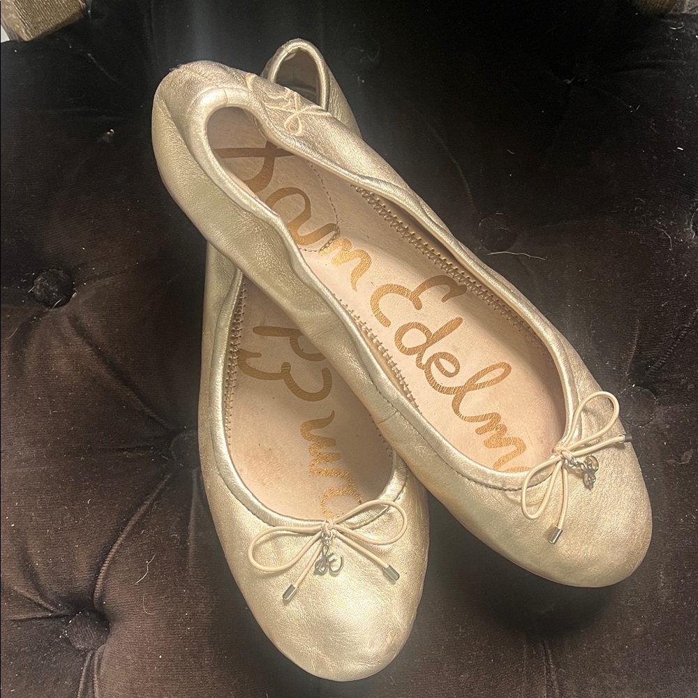 Sam Edelman Metallic Gold Bow Ballet Flats